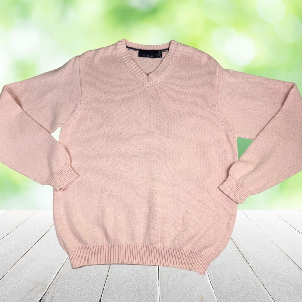 Vintage Y2K BILL BLASS Sweater V Neck Pastel Pink Preppy Golf Tenniscore Mens L